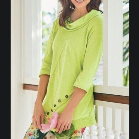 Soft Surroundings Green Cowl Neck Top Small Petite SP - Picture 1 of 7